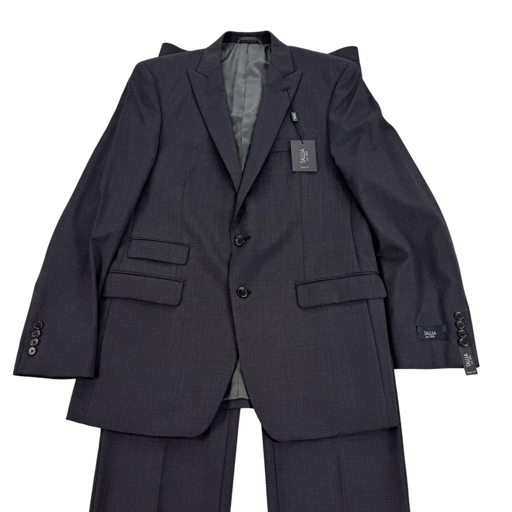 Tallia Suit Mens 40 Regular Gray Check Wool Slim Fit Pants 34x36 New $700